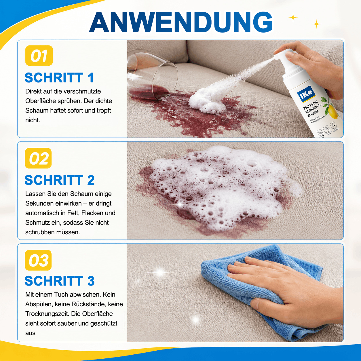 ⚡️LETZTER TAG – 60 % RABATT | Schaumreiniger ohne Abspülen — Aufsprühen, Abwischen & Fertig!