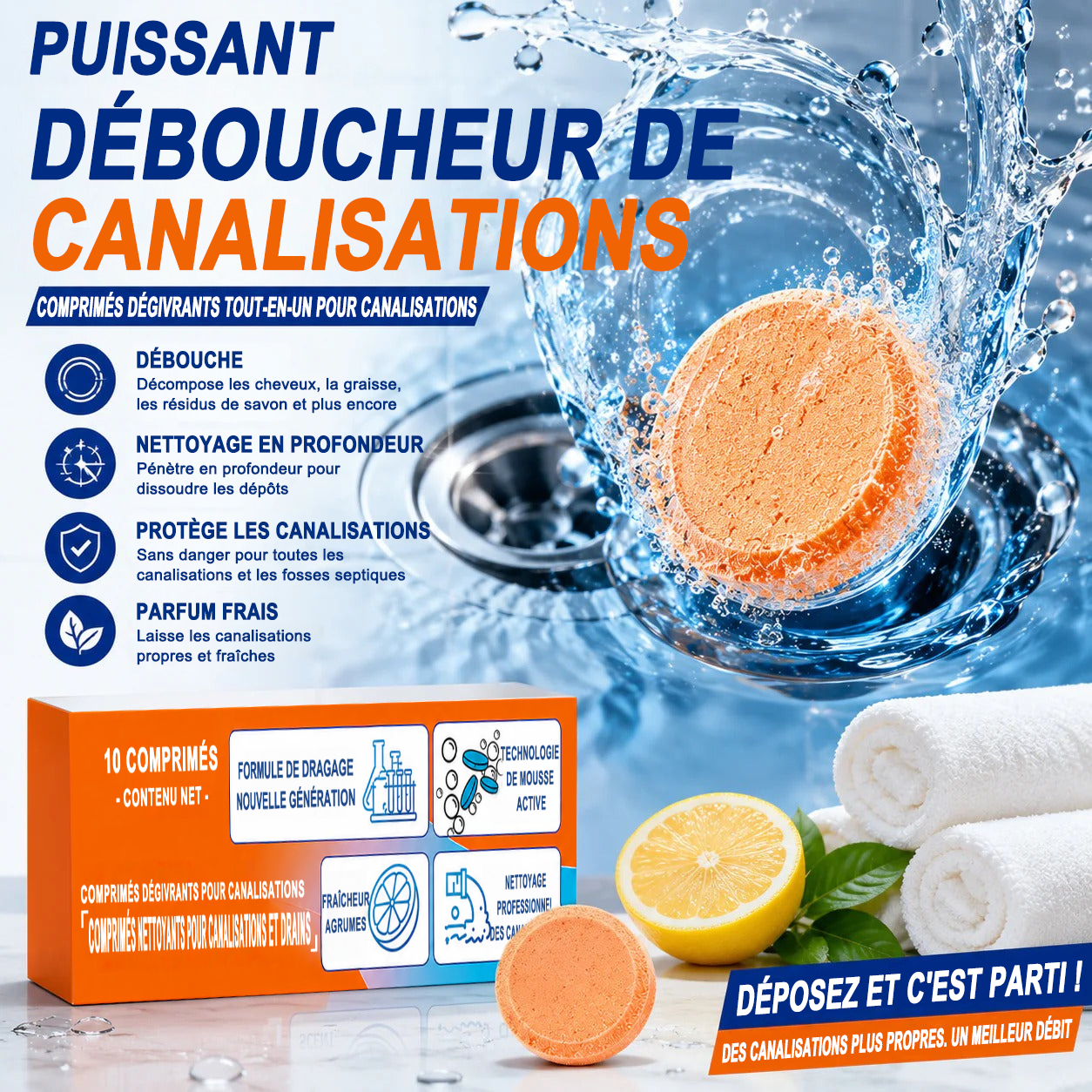 ⚡ Grande promotion limitée dans le temps ! Pastilles moussantes pour canalisations — À l’oxygène actif | Nettoient en profondeur et éliminent les mauvaises odeurs | Sans javel, sans produits agressifs