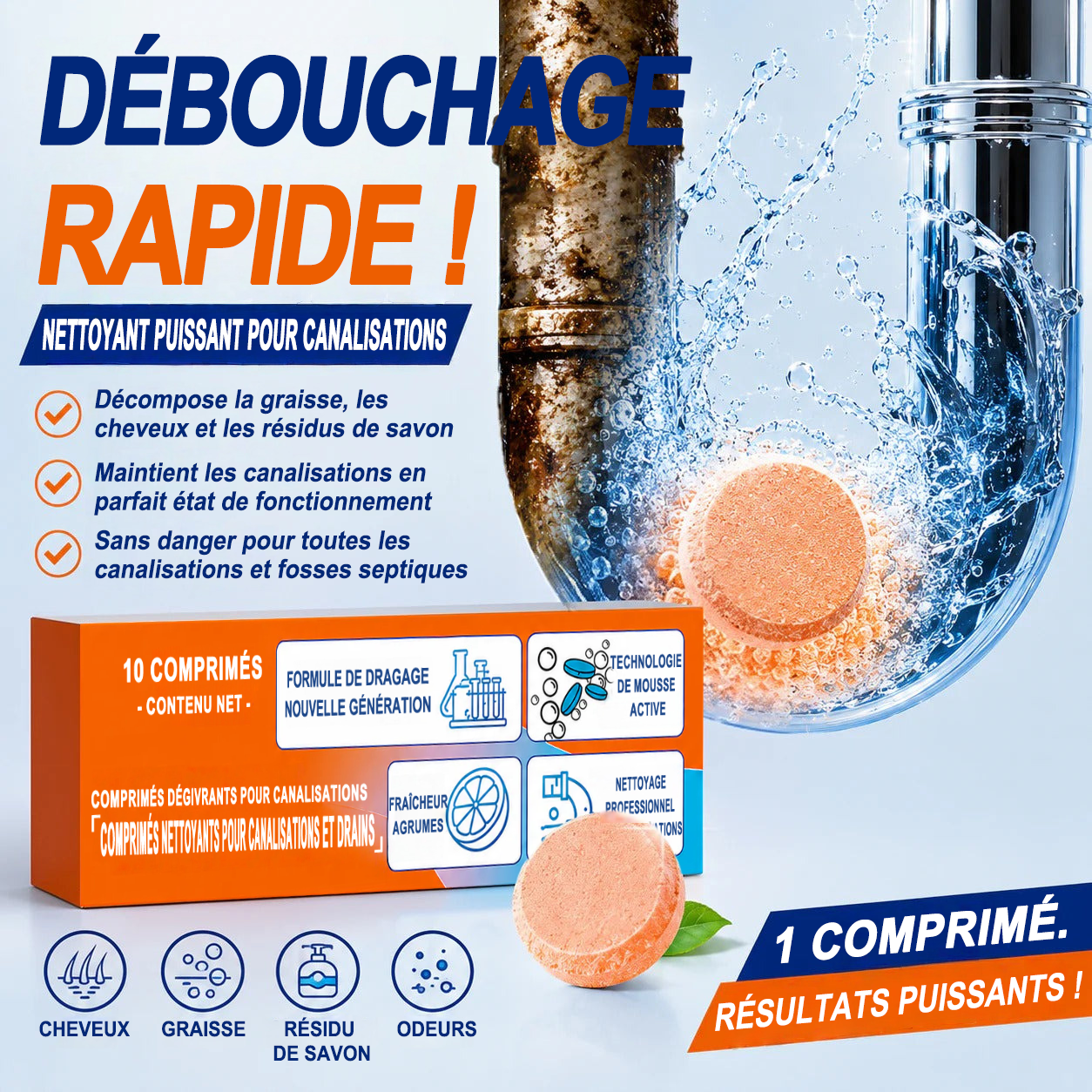 ⚡ Grande promotion limitée dans le temps ! Pastilles moussantes pour canalisations — À l’oxygène actif | Nettoient en profondeur et éliminent les mauvaises odeurs | Sans javel, sans produits agressifs
