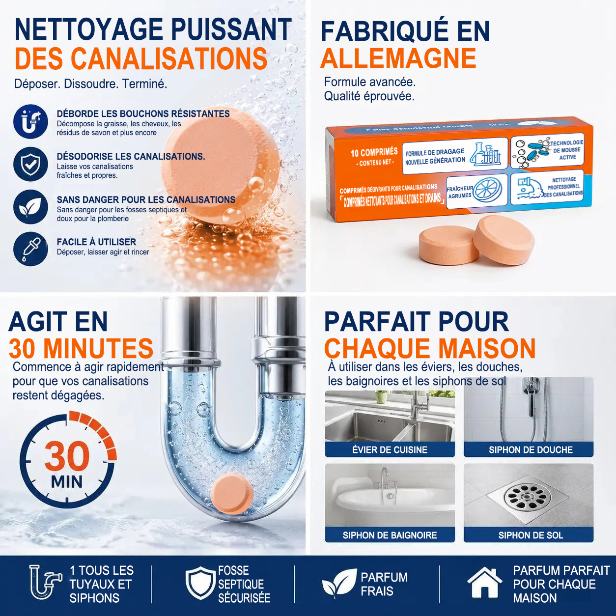 ⚡ Grande promotion limitée dans le temps ! Pastilles moussantes pour canalisations — À l’oxygène actif | Nettoient en profondeur et éliminent les mauvaises odeurs | Sans javel, sans produits agressifs