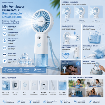 Dermavonlabs® Mini Ventilateur Brumisateur Rechargeable