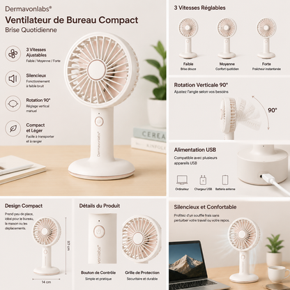 Dermavonlabs® Ventilateur de Bureau Compact Brise Quotidienne