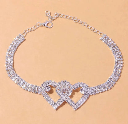 Fußkettchen mit diamantgeschliffenem Herzketten-Design