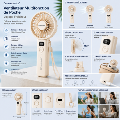 Dermavonlabs® Ventilateur Multifonction de Poche