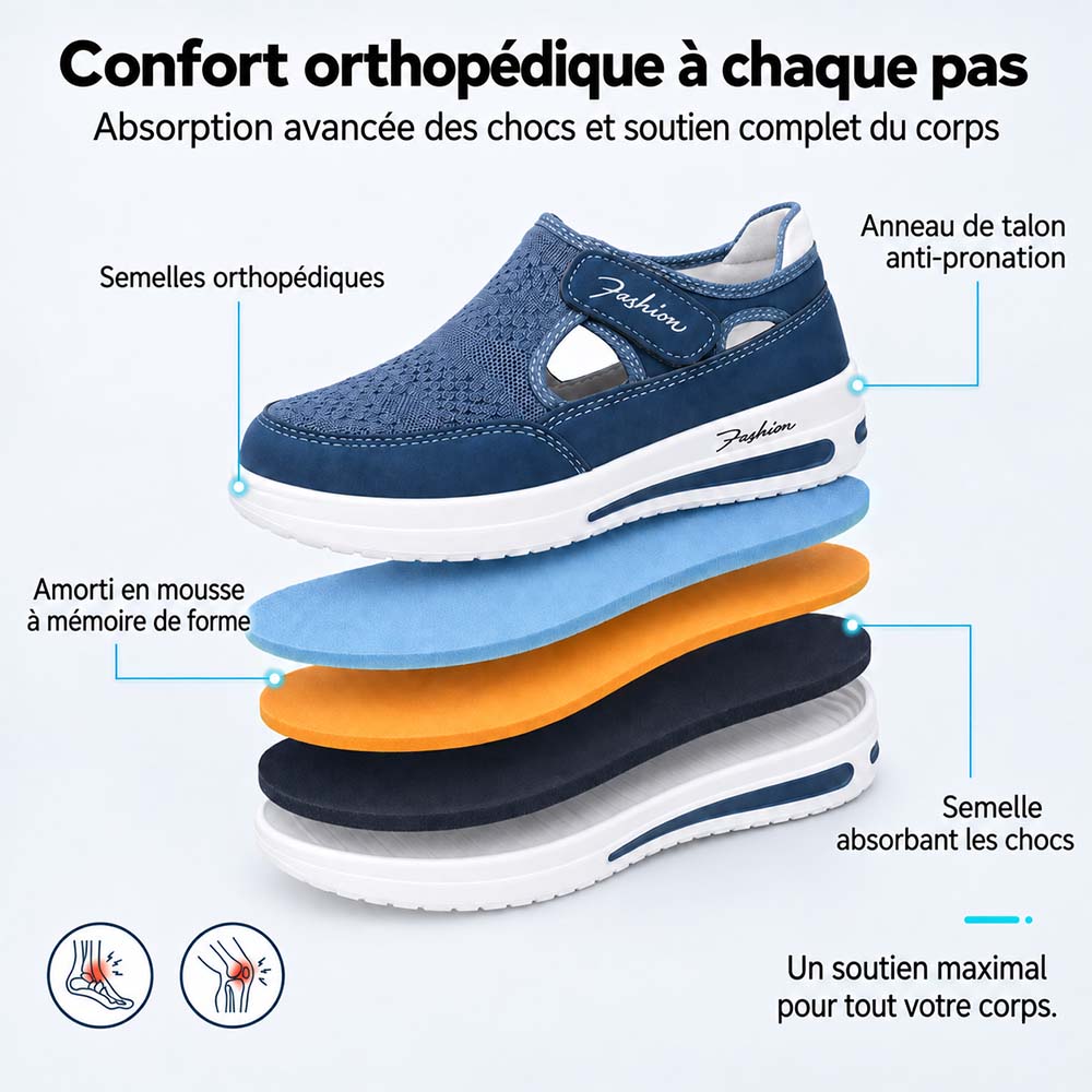 🔥 DERNIER JOUR : -80 % - 👟 Chaussures de marche orthopédiques confortables pour femme avec bride Velcro réglable