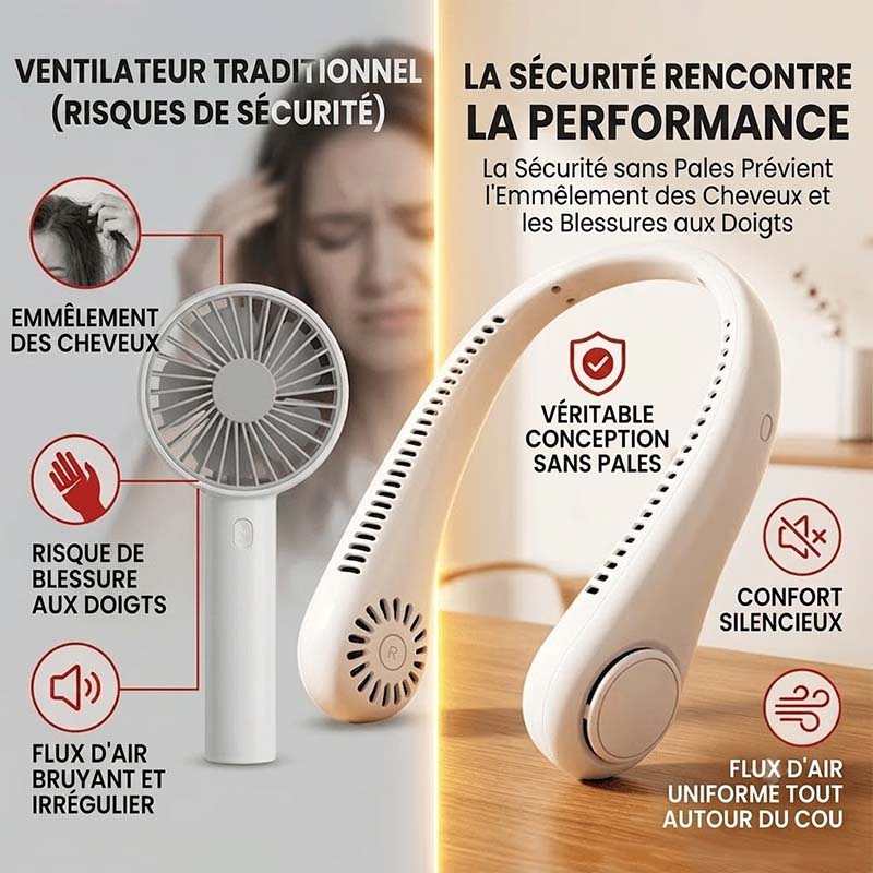 🇫🇷Dernier jour – 15 % de réduction 🔥 🍃 Ventilateur de cou portable sans pales – Refroidissement silencieux à 360° pour l’été, les voyages et les activités en plein air