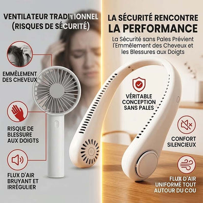 🇫🇷Dernier jour – 15 % de réduction 🔥 🍃 Ventilateur de cou portable sans pales – Refroidissement silencieux à 360° pour l’été, les voyages et les activités en plein air