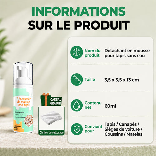 🔥−60 % AUJOURD’HUI🔥 Mousse détachante sans eau pour tapis avec chiffon
