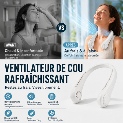 🇫🇷Dernier jour – 15 % de réduction 🔥 🍃 Ventilateur de cou portable sans pales – Refroidissement silencieux à 360° pour l’été, les voyages et les activités en plein air