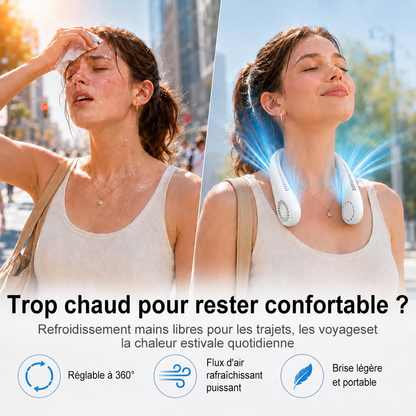 🇫🇷Dernier jour – 15 % de réduction 🔥 🍃 Ventilateur de cou portable sans pales – Refroidissement silencieux à 360° pour l’été, les voyages et les activités en plein air
